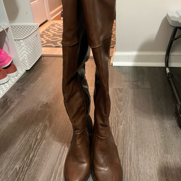 Brown knee length boots; Worn once - Picture 3 of 4